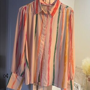 New York & Company Multicolor Striped Button-Up Blouse